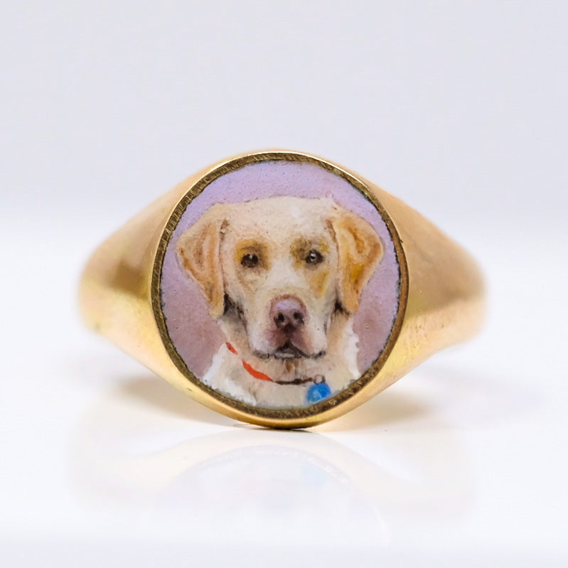 Enamel pet portrait signet ring Kelty Pelechytik Fine Jewellery